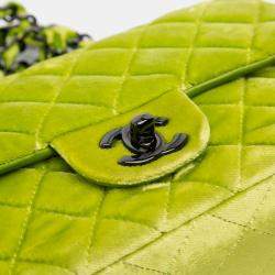 Pre Owned Chanel Green Mini Rectangular Classic Velvet Single Flap