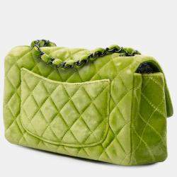Pre Owned Chanel Green Mini Rectangular Classic Velvet Single Flap