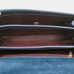 Pre Owned Chanel Blue Small Quilted Calfskin Straight Lined Flap