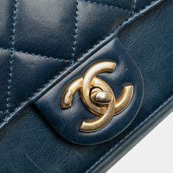 Pre Owned Chanel Blue Small Quilted Calfskin Straight Lined Flap