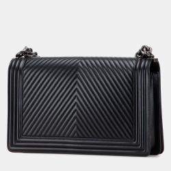 Pre Owned Chanel Black Medium Chevron Calfskin Boy Flap