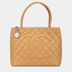 Pre Owned Chanel Beige Caviar Medallion Tote