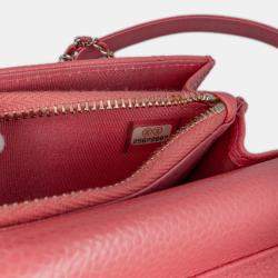 Pre Owned Chanel Pink Quilted Caviar Golden Class Wallet On Chain