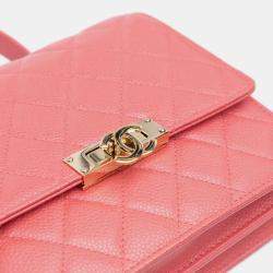 Pre Owned Chanel Pink Quilted Caviar Golden Class Wallet On Chain