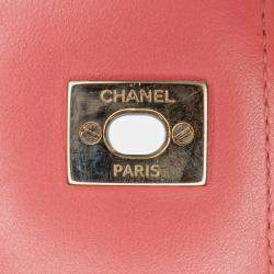 Pre Owned Chanel Pink Medium Chevron Lambskin Statement Flap