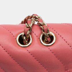 Pre Owned Chanel Pink Medium Chevron Lambskin Statement Flap