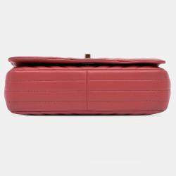 Pre Owned Chanel Pink Medium Chevron Lambskin Statement Flap