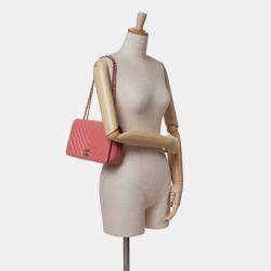 Pre Owned Chanel Pink Medium Chevron Lambskin Statement Flap