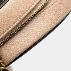Pre Owned Chanel Beige Black Caviar CC Filigree Round Crossbody