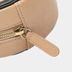 Pre Owned Chanel Beige Black Caviar CC Filigree Round Crossbody