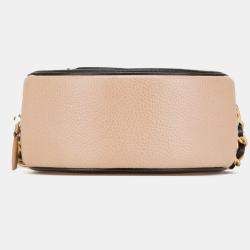 Pre Owned Chanel Beige Black Caviar CC Filigree Round Crossbody