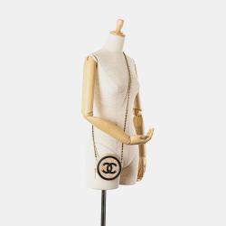 Pre Owned Chanel Beige Black Caviar CC Filigree Round Crossbody
