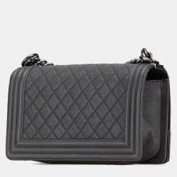 Pre Owned Chanel Grey Paris-Dallas Old Medium Quilted Calfskin Cowboy Boy Flap