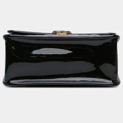 Pre Owned Chanel Black Mini Quilted Patent Graphic Catch Flap