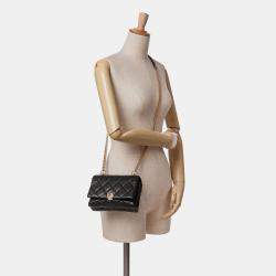 Pre Owned Chanel Black Mini Quilted Calfskin Pearl CC Accordion Flap