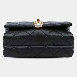 Pre Owned Chanel Black Mini Quilted Calfskin Pearl CC Accordion Flap