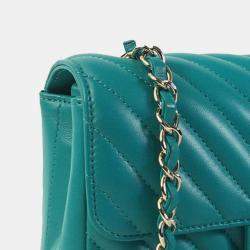 Pre Owned Chanel Green Mini Rectangular Chevron Lambskin Single Flap
