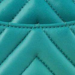 Pre Owned Chanel Green Mini Rectangular Chevron Lambskin Single Flap