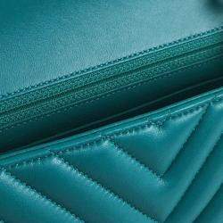 Pre Owned Chanel Green Mini Rectangular Chevron Lambskin Single Flap