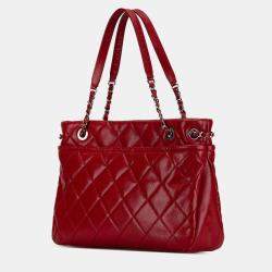 Pre Owned Chanel Red Quilted Caviar Soft Tote