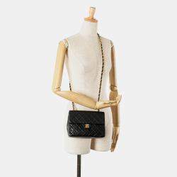 Pre Owned Chanel Black Small Square Quilted Lambskin Flap