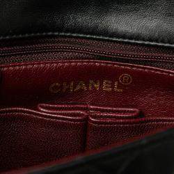 Pre Owned Chanel Black Small Square Quilted Lambskin Flap