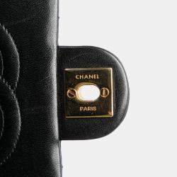 Pre Owned Chanel Black Small Square Quilted Lambskin Flap