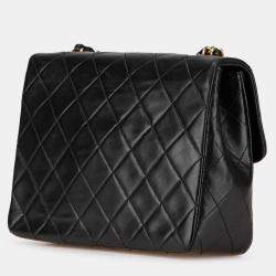 Pre Owned Chanel Black Small Square Quilted Lambskin Flap