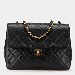 Pre Owned Chanel Black Small Square Quilted Lambskin Flap