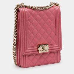 Pre Owned Chanel Pink North South Boy Flap