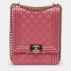Pre Owned Chanel Pink North South Boy Flap