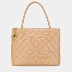 Pre Owned Chanel Brown Caviar Medallion Tote