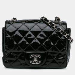 Pre Owned Chanel Black Mini Square Classic Patent Single Flap