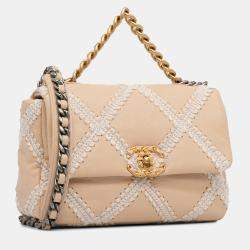 Pre Owned Chanel Beige Medium Crochet Calfskin 19 Flap