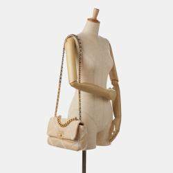 Pre Owned Chanel Beige Medium Crochet Calfskin 19 Flap
