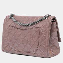 Pre Owned Chanel Pink Reissue 2.55 Aged Metallic Calfskin Double Flap 226