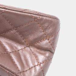 Pre Owned Chanel Pink Reissue 2.55 Aged Metallic Calfskin Double Flap 226