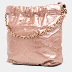 Pre Owned Chanel Pink Mini Metallic Quilted Calfskin 22 Satchel