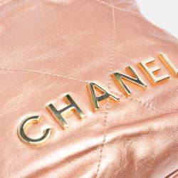 Pre Owned Chanel Pink Mini Metallic Quilted Calfskin 22 Satchel
