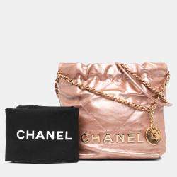 Pre Owned Chanel Pink Mini Metallic Quilted Calfskin 22 Satchel