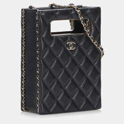 Pre Owned Chanel Black Mini Caviar Chain Around Cut Out Evening Bag