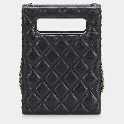 Pre Owned Chanel Black Mini Caviar Chain Around Cut Out Evening Bag