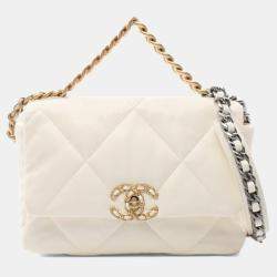 Pre Owned Chanel Cream Medium Lambskin 19 Flap