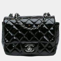 Pre Owned Chanel Black Mini Square Classic Patent Single Flap