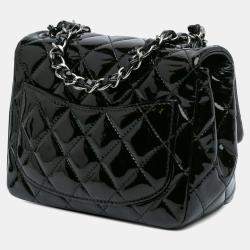 Pre Owned Chanel Black Mini Square Classic Patent Single Flap
