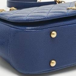 Pre Owned Chanel Blue Quilted Caviar Leather Carry Around Flap Bag