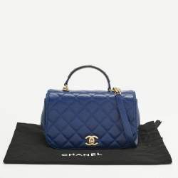 Pre Owned Chanel Blue Quilted Caviar Leather Carry Around Flap Bag