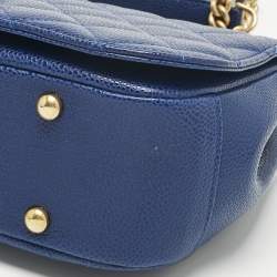 Pre Owned Chanel Blue Quilted Caviar Leather Carry Around Flap Bag