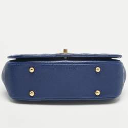 Pre Owned Chanel Blue Quilted Caviar Leather Carry Around Flap Bag