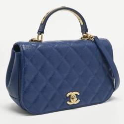 Pre Owned Chanel Blue Quilted Caviar Leather Carry Around Flap Bag